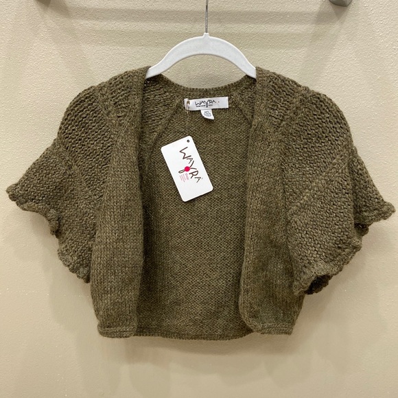 🛍️Wayra 100% Alpaca Short Open Cardigan. Size Xs. Olive Green - Picture 1 of 8